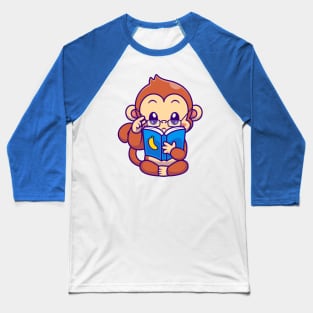 Cute Monkey Reading Book Banana With Glasses Cartoon Baseball T-Shirt